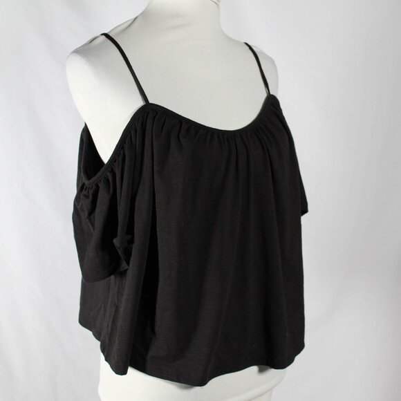 Vintage Y2K 2010s Bongo Black Cold Shoulder Flowy Blouse Size Large Boho Gothic - Picture 2 of 5
